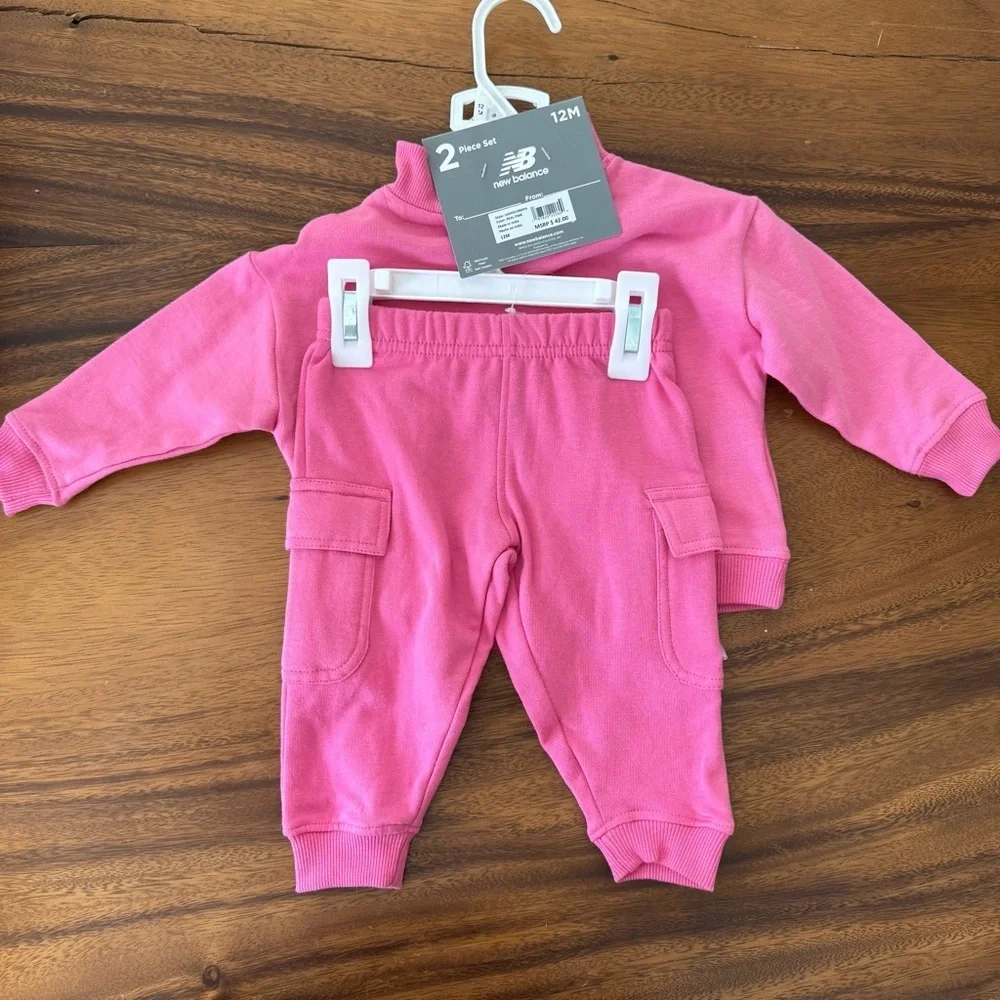 New Balance Pink Cotton 3/4 Zip Sweat Set 12M